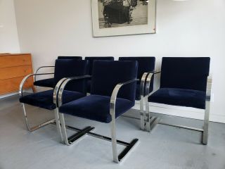 Knoll Mies Van Der Rohe Brno Flat Bar Stainless Steel W/ Blue Velvet