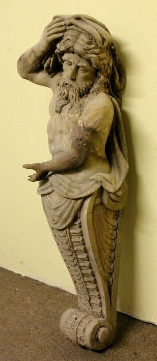 Stunning 37 " Hand Carved Gothic Male Bearded Ships Head Torso Wood Sculpture