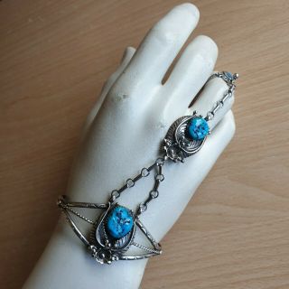 53 Old Vintage Navajo Sterling Silver Turquoise Bracelet & Ring,  Stamped Sterli
