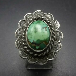 Lovely Vintage Navajo Hand - Stamped Sterling Silver Damele Turquoise Ring Size 6