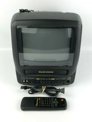 Vtg Philips 9 " Color Television Vcr Tv Ac Dc Vhs Gaming Travel Rv Car Cca092at01