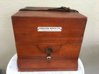 1941 Ww11 Navy Hamilton Model 21 Ship Deck Marine Chronometer Box Wood Leather