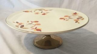 Hall Vintage China Autumn Leaf Jewel Tea Cake Plate On Removable Gold Tone Base