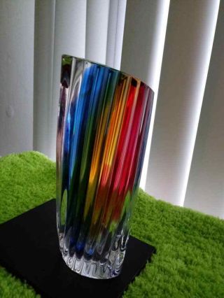 Vintage Goran Warff Kosta Boda Ribbed Colorful Vase 005821 Signed & Numbered