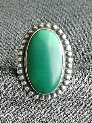 Vtg Navajo Old Pawn Fred Harvey Era Stamped Green Turquoise Sterling Silver Ring