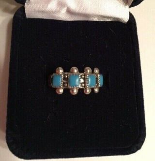 Vintage Native Estate Sterling Siver 4 - Stone Turquoise Ring Maker Stamped Size 7