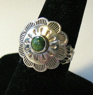 Vintage Fred Harvey Era Navajo Sterling Silver Turquoise Ring W/ Stamped Details
