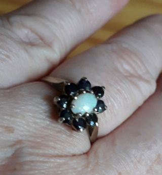 Vintage 9ct Gold Plate On Silver Opal & Sapphire Cocktail Ring Hallmarked Size O