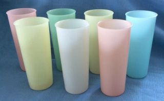 7 Vtg Tall Tupperware Tumblers,  16 Oz,  Sheer Pastel Colors,  Usa