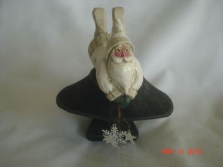 Vtg.  Pam Schifferl Winter White Santa Shelf Mantel Sitter W/ Snowflakes & Stars