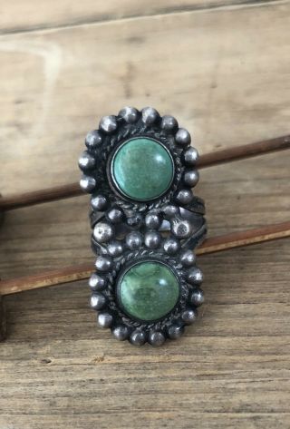 Vintage Navajo Fred Harvey Era Green Turquoise Sterling Silver Arrow Stamp Ring