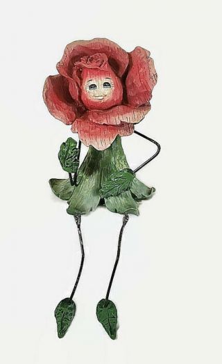 Vintage Anthropomorphic Flower Shelf Sitter Rose Pink Flower Retro Spring Garden