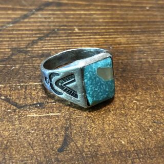 Vintage Navajo Turquoise Sterling Sliver Ring Size 10 Stamped