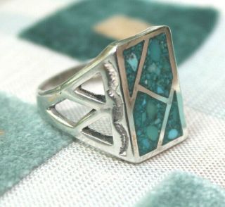 Vtg Old Pawn Navajo Sterling Silver Turquoise Ring Chunky Stamped Sz 11
