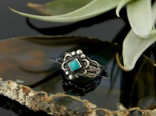 Vtg Sterling Silver Fred Harvey Era Navajo Stamped Turquoise Midi Ring 2