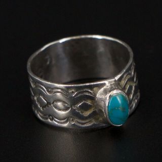 Vtg Sterling Silver - Navajo Stamped Turquoise Stone Band Ring Size 6.  5 - 3g