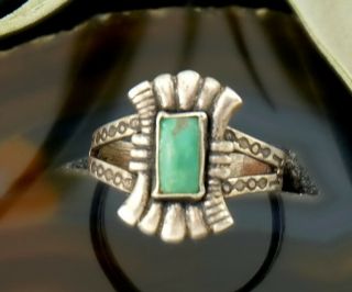 Vtg Sterling Silver Fred Harvey Era Green Turquoise Navajo Stamped Ring 6.  25