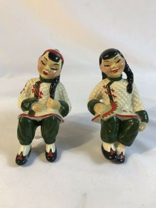 Vintage Pair Ceramic Arts Studio Madison Wisconsin Asian Shelf Sitters 6 " Tall
