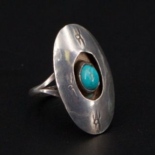 Vtg Sterling Silver - Navajo Stamped Turquoise Shadowbox Ring Size 6 - 3.  5g