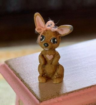 Vintage Miniature Dollhouse Artisan Painted Bronze Baby Bunny Shelf Sitter 1/2 "