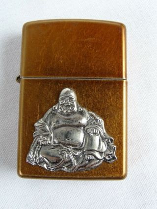 Vintage Usa Copper Toned Zippo Lighter With Chinese Silver Buddha Motif