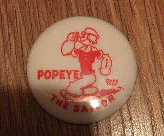 Wow Vintage Popeye The Sailor Usa White & Red Button Pin Sole Mfg Rare