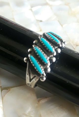 Vintage Sterling Silver Zuni Petit Point Turquoise Stamped Ring Size 7