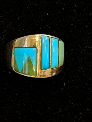 Vintage Sterling Silver Ring W Turquoise Stones Jewelers Artist Stamp Size 6 H.