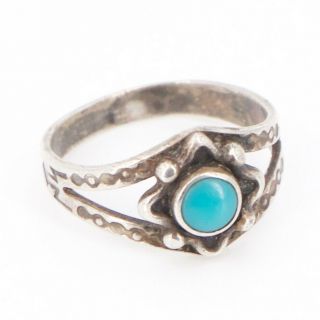 Vtg Sterling Silver - Navajo Turquoise Hand Stamped Ring Size 5.  5 - 2.  5g