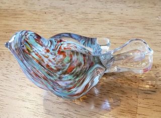 Vintage Murani (?) Art Clear Glass Bird With Multi - Color Swirls