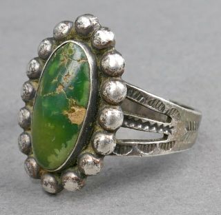 Vtg Navajo Indian Sterling Silver Turquoise Stamped Arrow Trade Post Ring 56