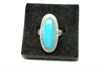 Bkf Sterling Silver Vintage 925 Solitaire Blue Turquoise Ring - Stamped Bkf 925