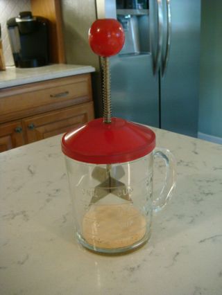 Vintage Hazel Atlas Nut Food Chopper Red Wood Ball Knob Metal Top Grt