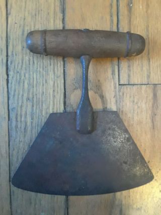 Vtg.  Antique Primitive Metal Blade Food Chopper - Wood Handle - Farm Kitchen Tool